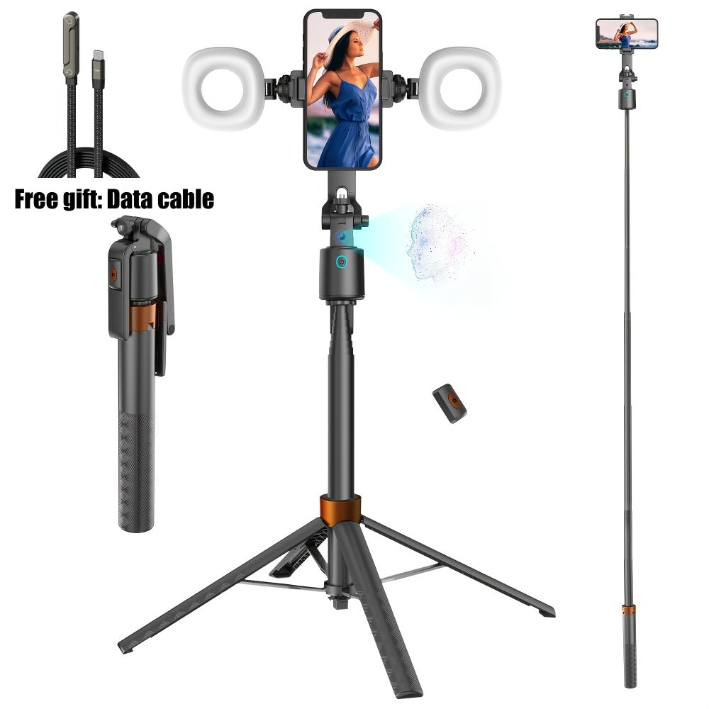 70-Inch Tracking Selfie Stick Tripod with Two Fill Lights, Floor Base, Remote and 1/4-Inch Mount