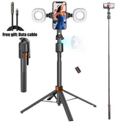 70-Inch Tracking Selfie Stick Tripod with Two Fill Lights, Floor Base, Remote and 1/4-Inch Mount