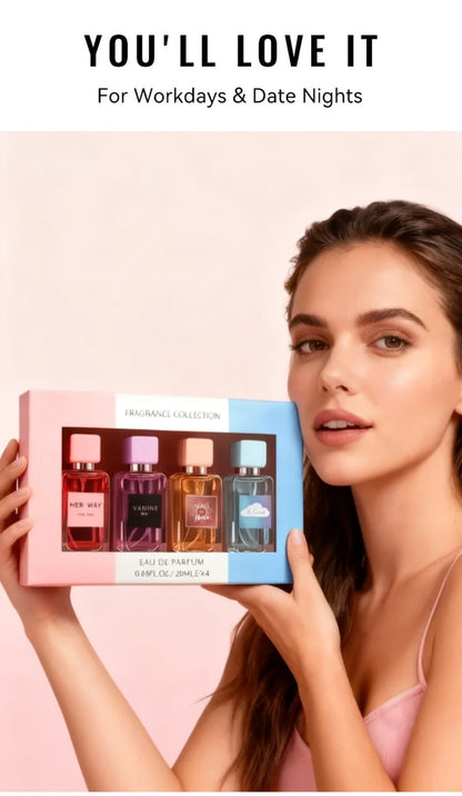 Perfume Gift Set Aroma Allure Four 20ml Eau de Parfum Sprays in Pink Blue Windowed Box for Women