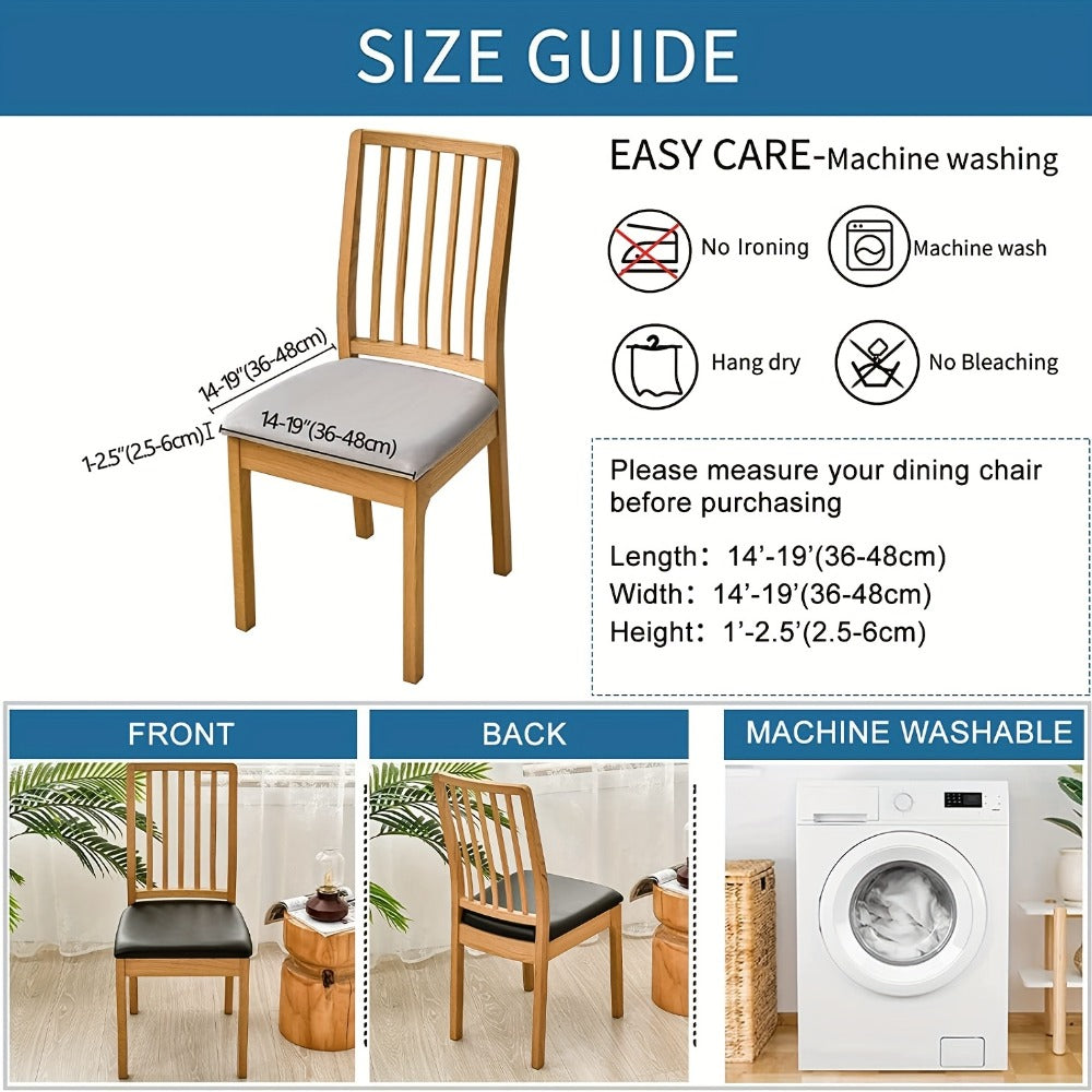 PU Leather Dining Chair Cushion Covers Removable Stretch Seat Slipcovers for Dining Room Kitchen Hotel Set of 4 or 6