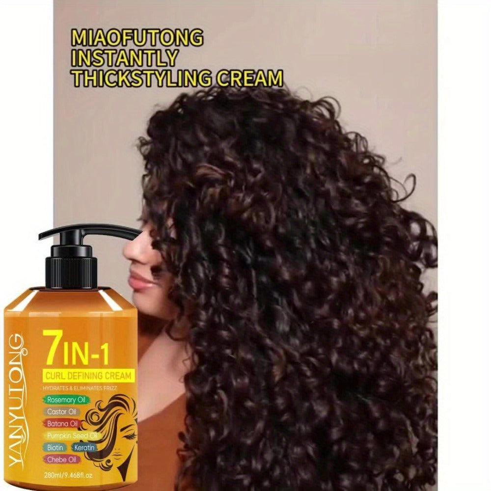Argan Oil & Rosemary Curling Cream 280ml – 7-in-1 Moisturizing Long-Lasting Hold, Defines Waves & Curls, Naturally Fluffy Frizz-Free Finish