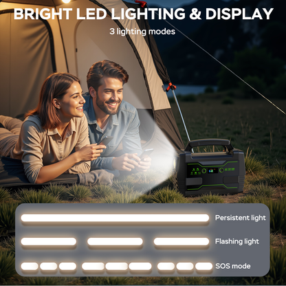 Portable Power Station 155Wh or 222Wh Configurations with AC Outlet, USB Ports, LED Light and Solar Option