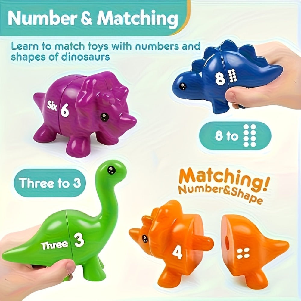 Dinosaur Number Matching Toy for Toddlers, 10 Pairs Retractable Plug-In Counting Sorting Math Game with Storage Bag