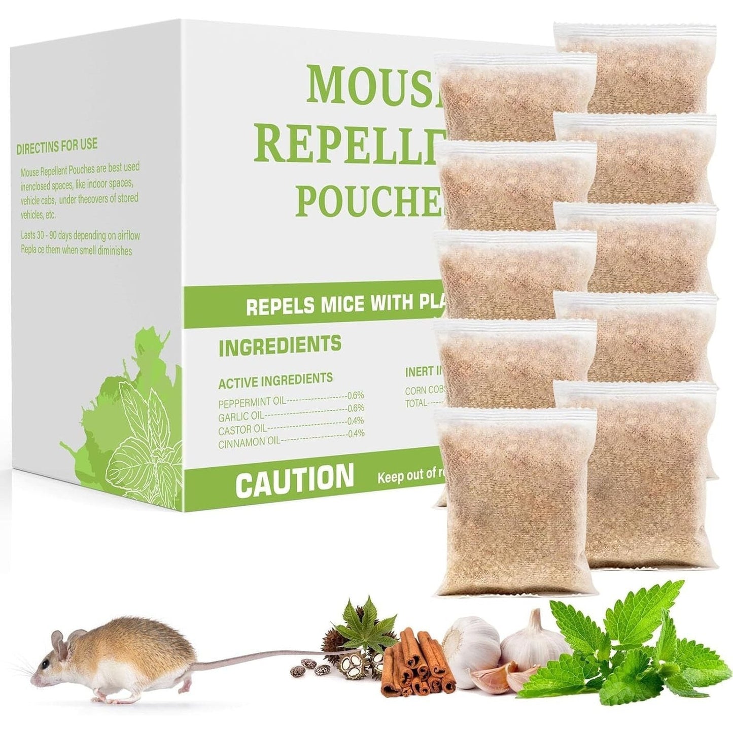 Peppermint Rodent Pouches 10/12 Pack, Mouse Mice Rat Spider Squirrel, Pest Control Pouches for Indoor Outdoor Home Garage