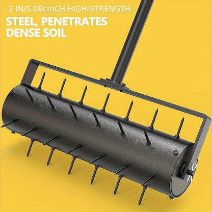 Lawn Punch Aerator 17" Heavy-Duty Metal Roller with Bearing Design, 60" Long Handle for Effortless Weeding & Aeration