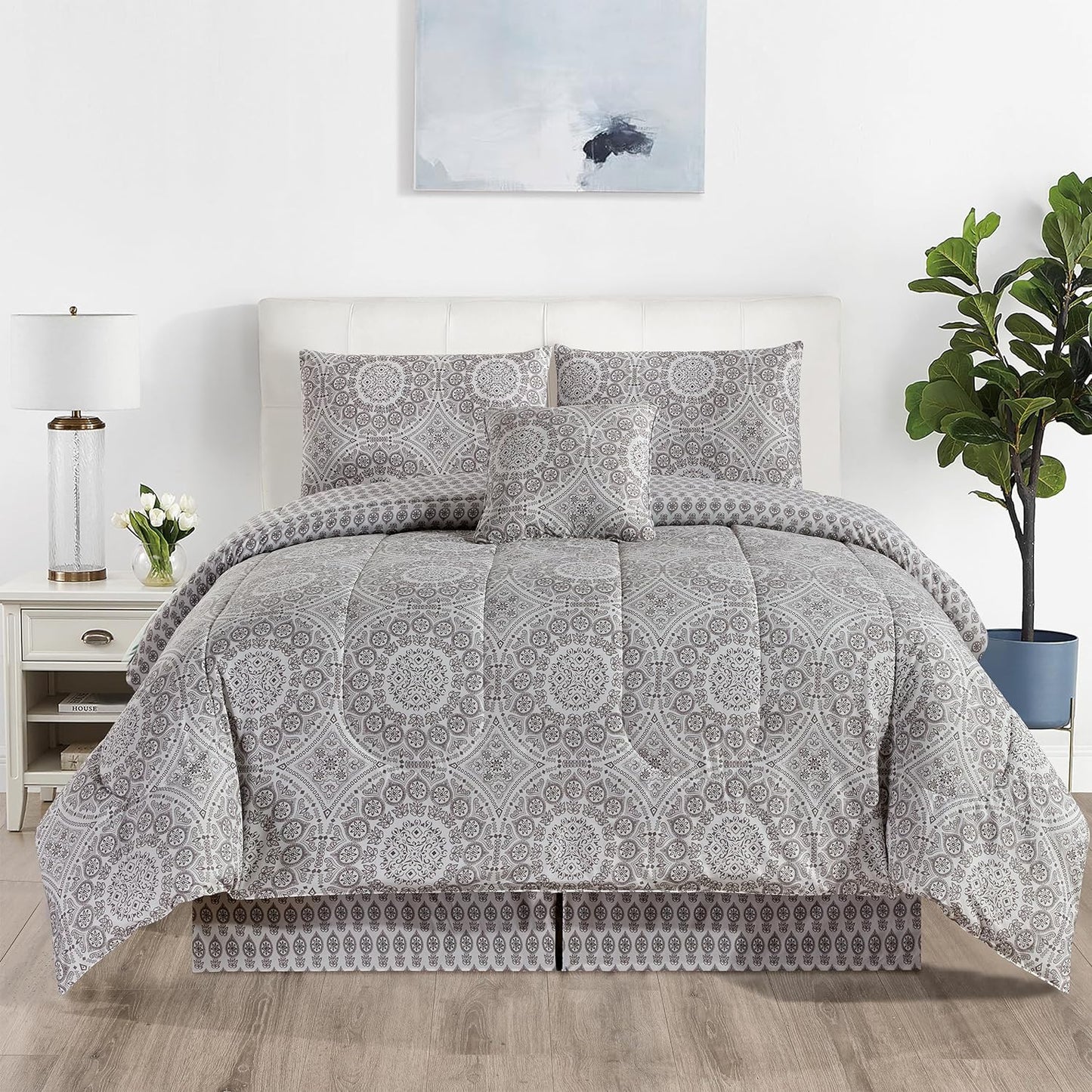 5-Piece Comforter Set, Down Alternative Reversible Quilted Bedding with Bed Skirt & Pillow Shams
