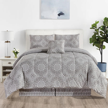 5-Piece Comforter Set, Down Alternative Reversible Quilted Bedding with Bed Skirt & Pillow Shams