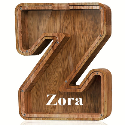 Personalized Wooden Piggy Bank for Kids – A-Z Alphabet Letter Initial Coin & Bill Savings Bank for Boys & Girls