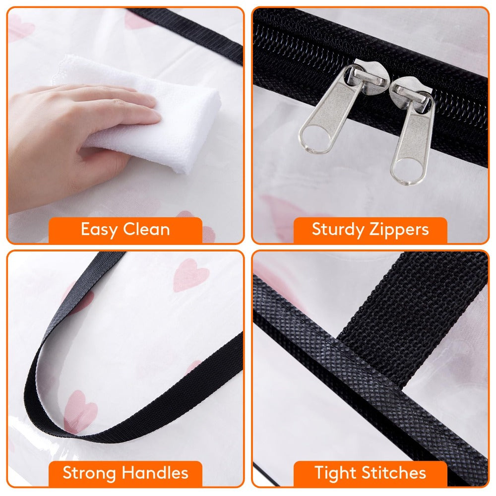 Four-Piece 40-Liter Clear Storage Bag Set with Black Handles, Zipper Closure and Fold-Flat Design