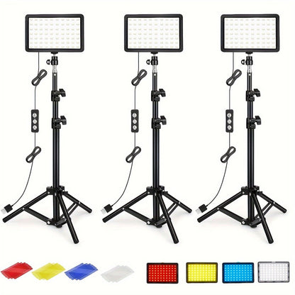 LED Video Fill Light Panel Kit with Tripod Stand & RGB Filters, Dimmable 5600K Studio Light for Vlogging