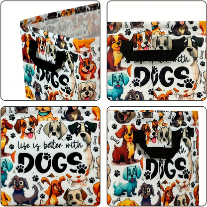 Soft Open-Top Printed Storage Bin with Side Handles and Cat, Dog, Pumpkin, Duck or Dachshund Designs