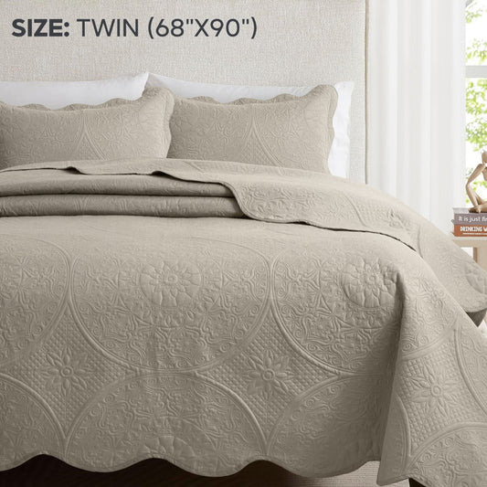 Floral-Pattern Three-Piece Bedspread Set in 16 Colors with Twin, Queen, King and California King Sizes