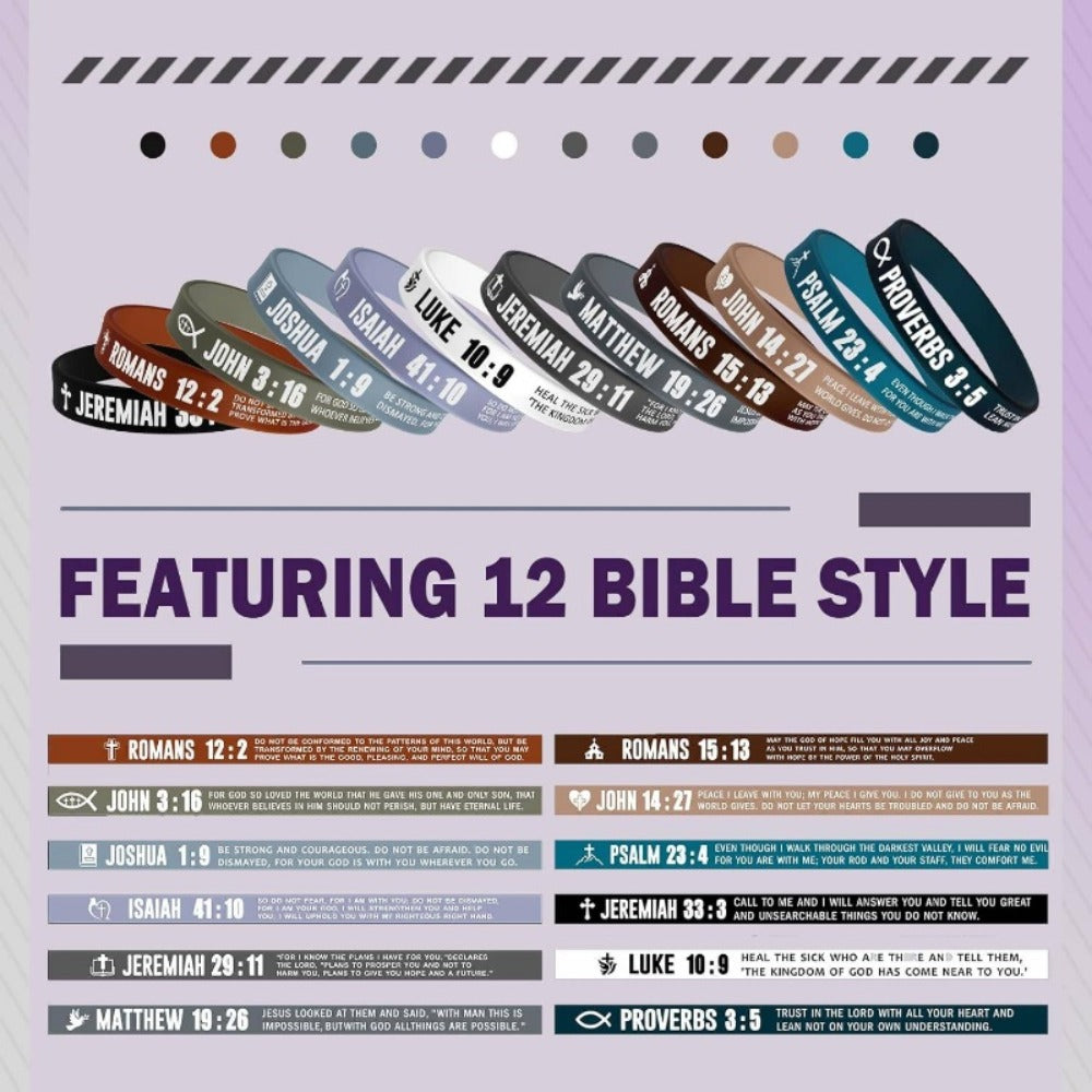 Bible Verse Silicone Wristbands 40pc Set Christian Inspirational Bracelets for Men Women Sobriety Easter Party Favors Charity Fundraising