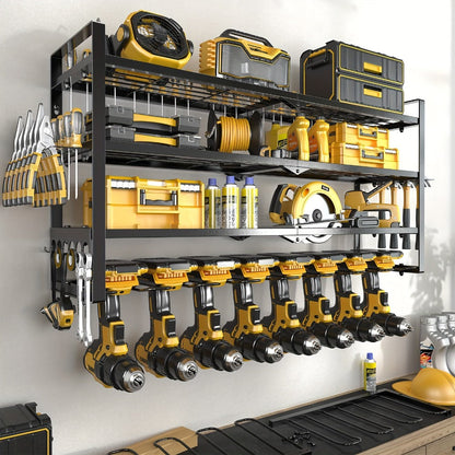 Wall Tool Storage Rack Metal Organizer - 4 Layer Cordless Drill Holder Clamp Bracket for Entryways, Bedrooms and Living Spaces