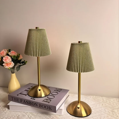 Pleated-Shade Rechargeable Table Lamp with Touch Control in Four Styles and One- or Two-Piece Options