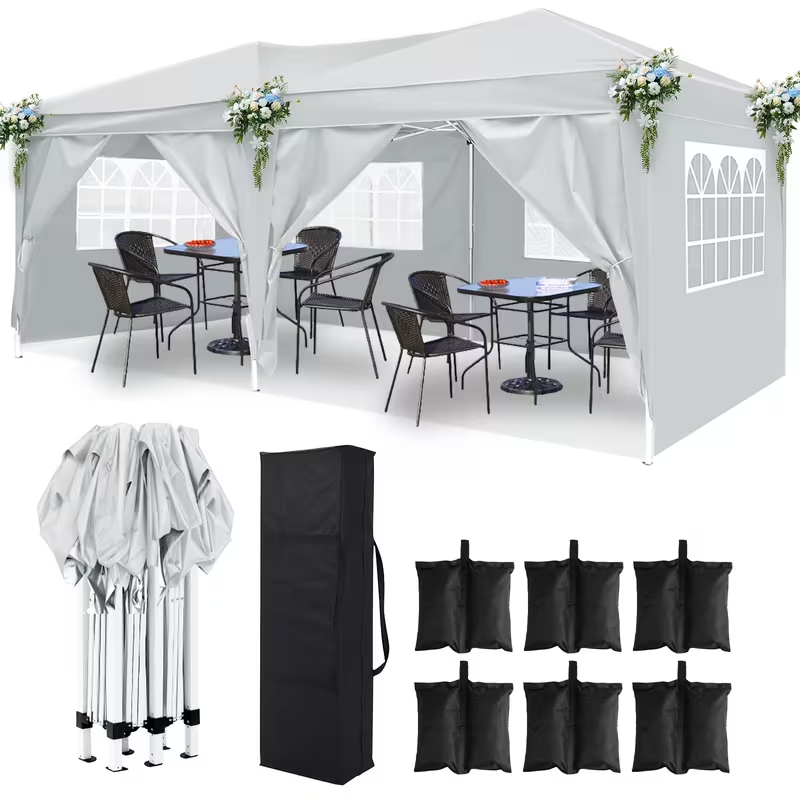Party Tent 10x20ft 6 Sidewalls Commercial Canopy for Garden, Patio and Yard Use, with the Listed Configuration
