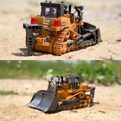 RC Construction Vehicle Toy 2.4GHz Remote Control Excavator Bulldozer Loader with Alloy Metal Cover Lights & Sound Effects