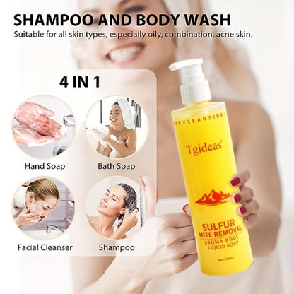 Sulfur Shampoo & Body Wash 2-in-1 Set – Scented Sulfur Soap Cleansing Liquid for Gentle Daily Scalp Purifying & Full Body Cleansing | Creamy