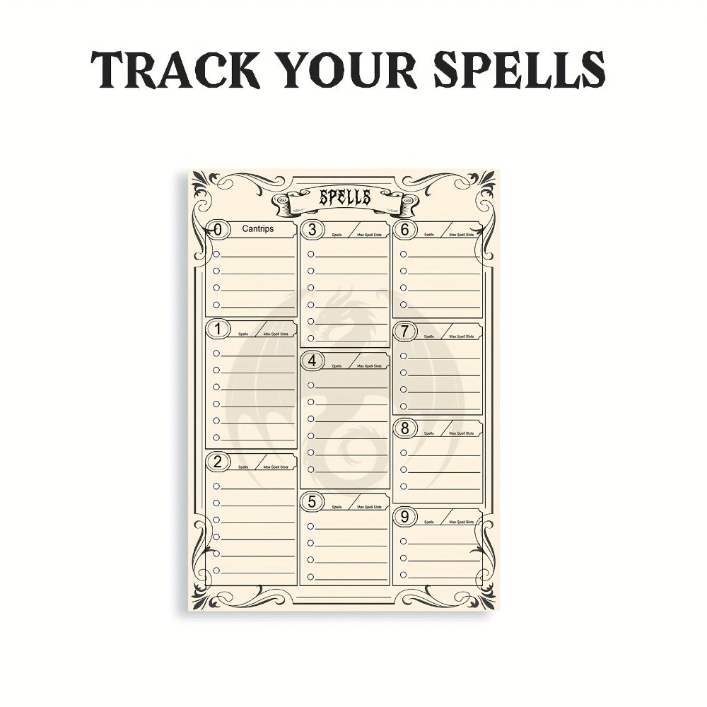 DnD 5e Character Sheet Set with Spell Tracker, A5 Player Journal for Dungeons & Dragons Campaigns