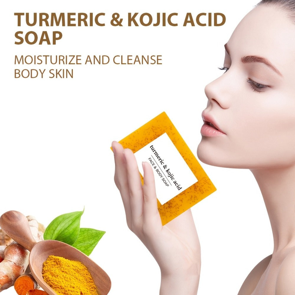 Kojic Acid Turmeric Soap Bar Set 12 Pack 100g with 4 Bubble Nets – Ginger Lemon Handmade Moisturizing Brightening Body Soap for Dark Spots