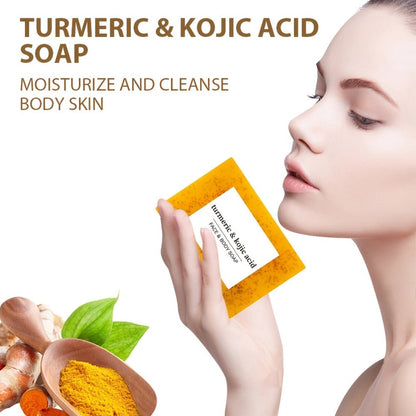 Kojic Acid Turmeric Soap Bar Set 12 Pack 100g with 4 Bubble Nets – Ginger Lemon Handmade Moisturizing Brightening Body Soap for Dark Spots