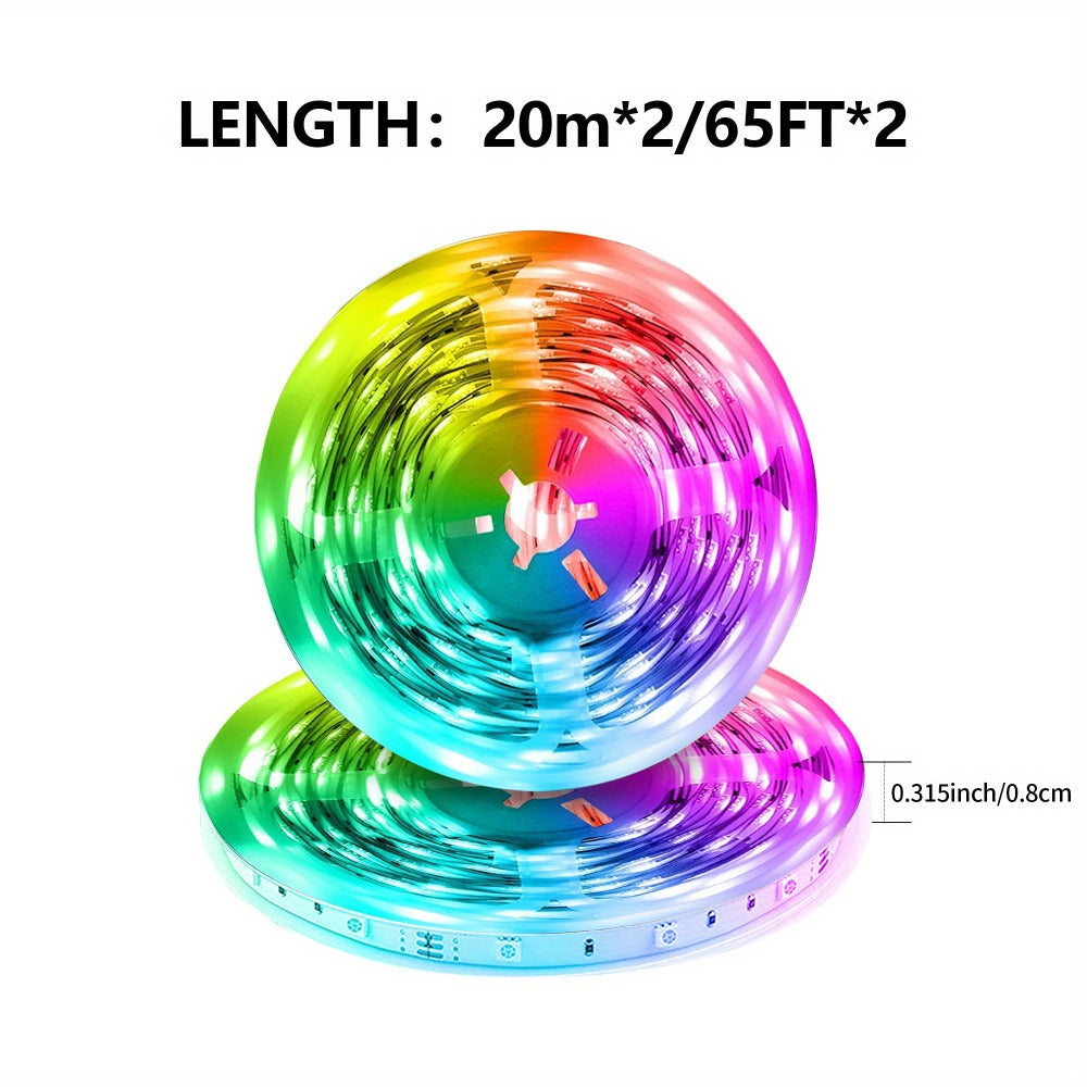 RGB LED Light Strip 50ft 100ft 130ft 16 Million Colors Music Sync, App & 24-Key Remote Control, Color Changing LED Strips for Bedroom