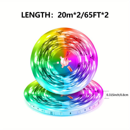RGB LED Light Strip 50ft 100ft 130ft 16 Million Colors Music Sync, App & 24-Key Remote Control, Color Changing LED Strips for Bedroom