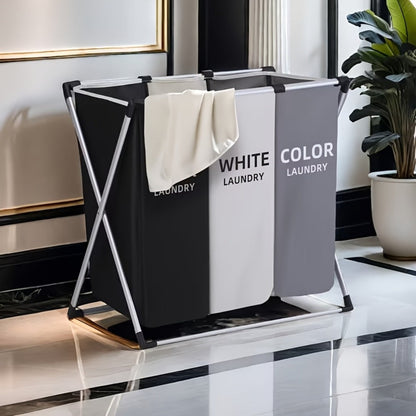 Laundry Hamper Sorter 3-Section Foldable Basket with Oxford Bags Large Rectangular Hamper with Handles Durable Fabric for Home Dorm Bathroom