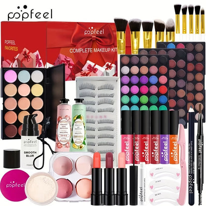 Makeup Kit Full Face All in One Eyeshadow Palette Blush Powder Foundation Mascara Brush Set, for Makeup, Travel and Everyday Vanity Use