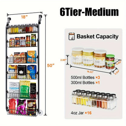Over-the-Door Metal Organizer Rack 6 & 8 Tier – Pantry Storage, Spice Rack, Kitchen Cabinet Organizer, Holds Up to 80 Lbs