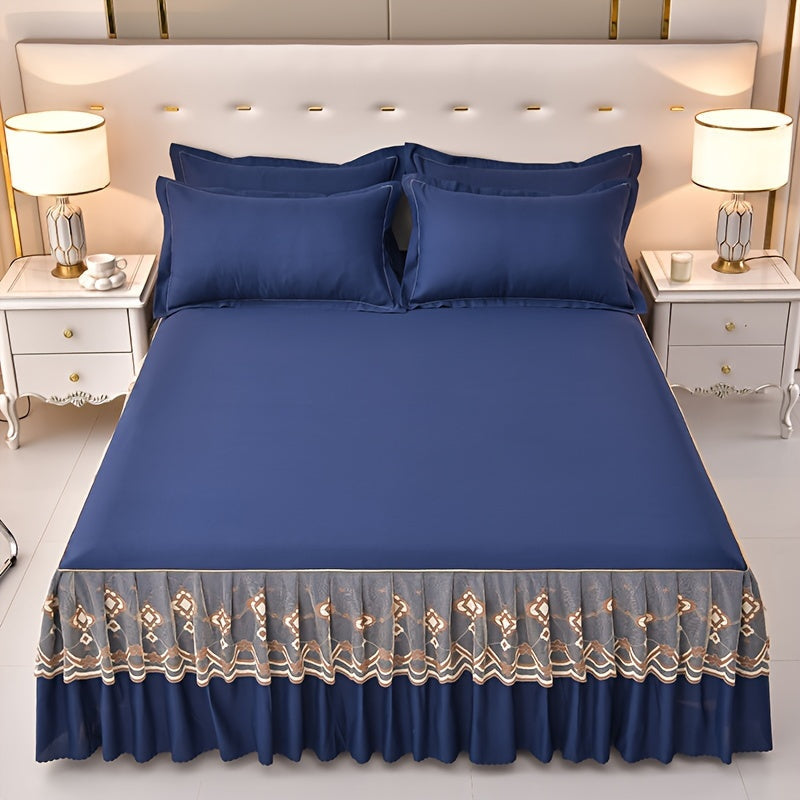 Macrame Lace Bed Skirt Set 3pcs – Double Layer Non-Slip Bed Skirt with 2 Pillowcases All Seasons Twin Full Queen King