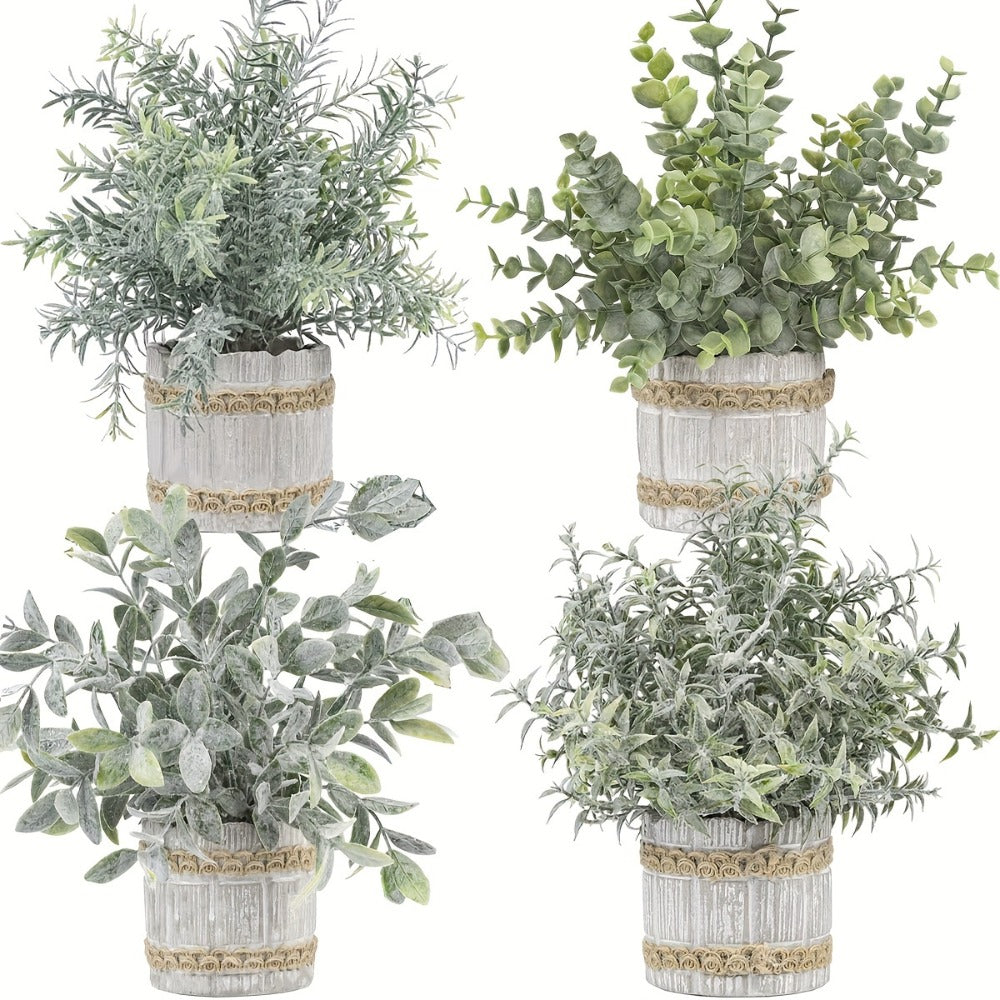 Fake Plants Artificial Plants Indoor 4-Pack Small Potted Greenery in Paper Pulp Pots for Entryways, Bedrooms and Living Spaces