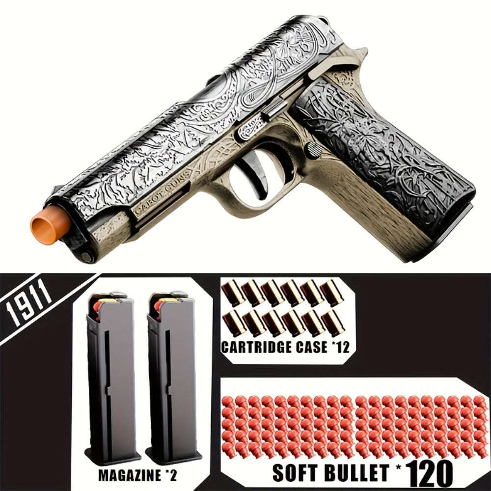 Bullet Toy Gun Pistol with 120 Bullets 12 Shells & 2 Magazines, Hollow Hanging Foam Blaster for Kids Boys Girls Ages 6+