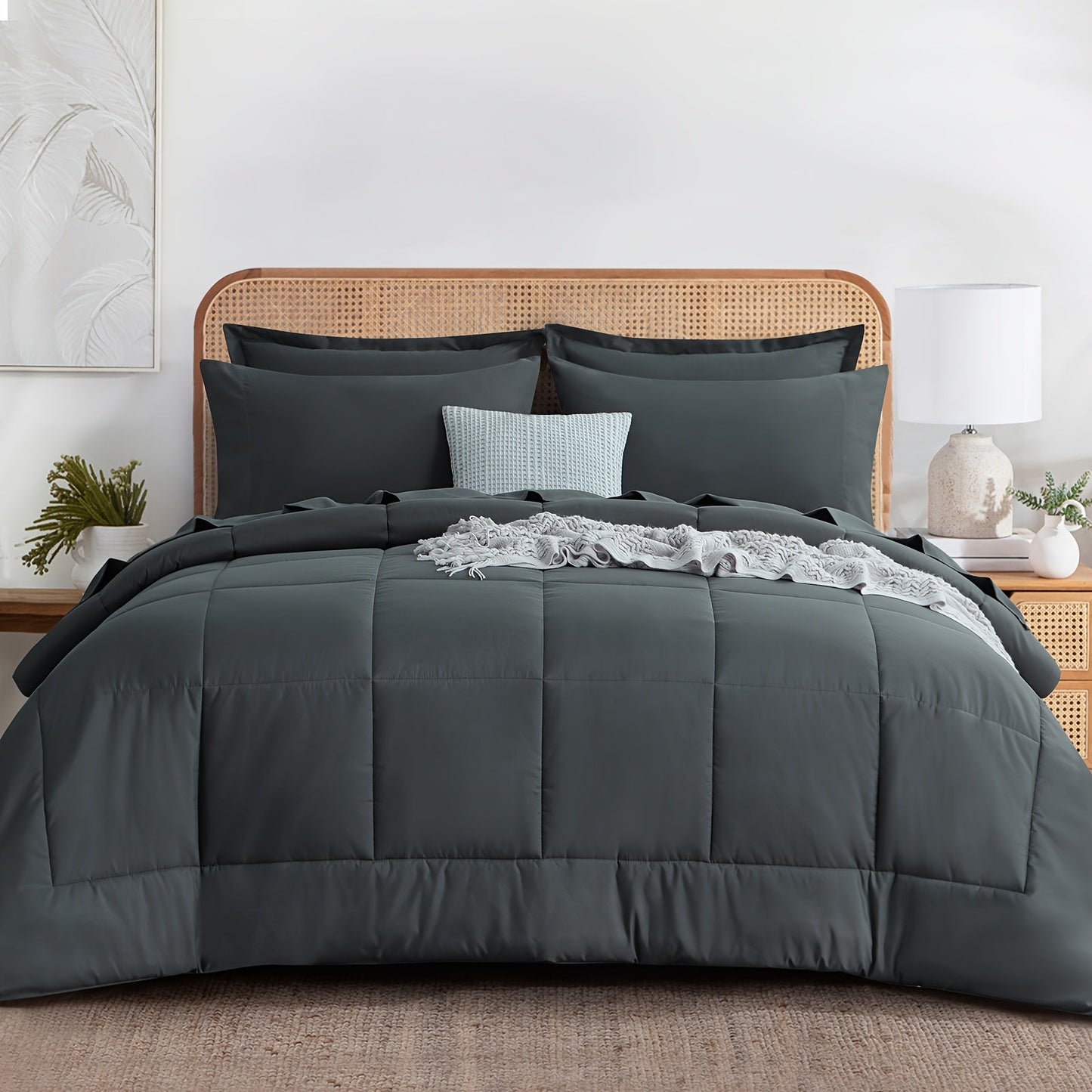 7 Piece Comforter Set Luxury Soft Fluffy Bedding All Season Bed in a Bag with Comforter Fitted Sheet Flat Sheet Pillowcases Hypoallergenic