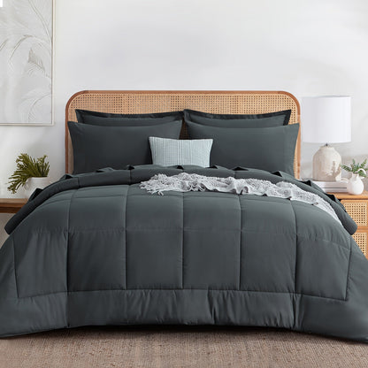 7 Piece Comforter Set Luxury Soft Fluffy Bedding All Season Bed in a Bag with Comforter Fitted Sheet Flat Sheet Pillowcases Hypoallergenic