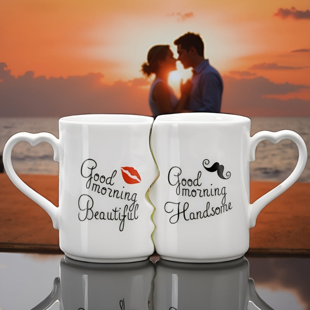 Kissing Couple Ceramic Mug Set 2pcs – Love Coffee Mug Anniversary Wedding Valentine Gift 360ml