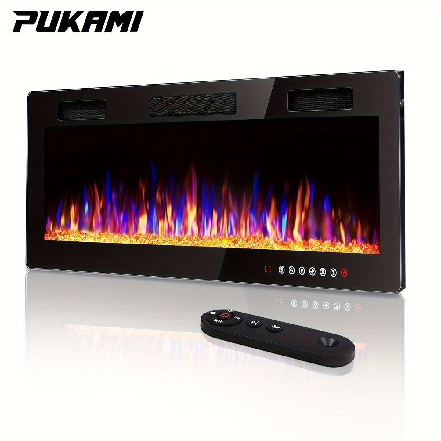 Wall Mounted Electric Fireplace Recessed In-Wall Linear Heater Multicolor Flame 750W/1500W Touch Screen for Garden, Patio and Yard Use