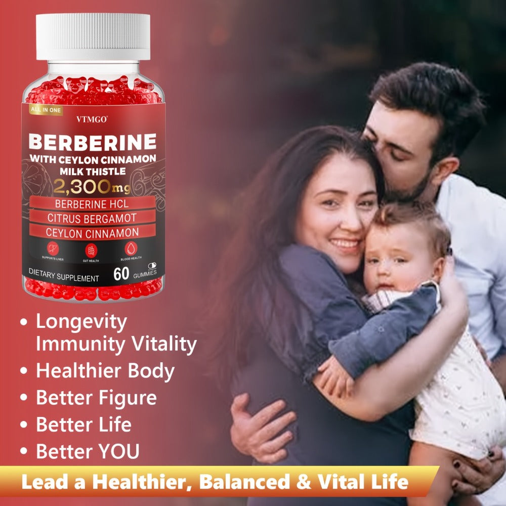 Berberine HCL Gummies 2300mg 60ct with Ceylon Cinnamon, Milk Thistle & Turmeric for Blood Sugar Balance