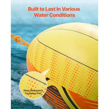 Inflatable Booster Ball for Towable Tubes 680lbs Tensile Strength 0.75mm Thickened PVC with PE Tow Rope for Boating Water Sports Sea Lake