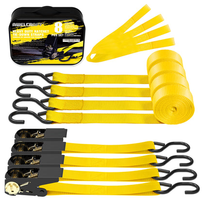 Ratchet Tie Down Straps 4-Pack 15FT 1, 500 lb Break Strength Heavy Duty with Soft Loops & Storage Bag – High-Visibility Webbing
