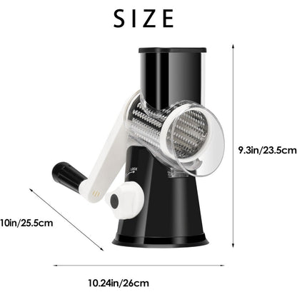 Rotary Cheese Grater, Stainless Steel Hand Crank Shredder with 3 Interchangeable Blades, Suction Base & Cleaning Brush