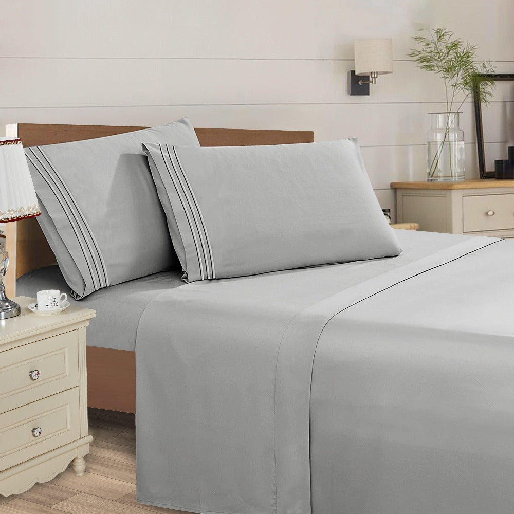 Microfiber Bed Sheet Set 4-Piece Deep Pocket Cooling Sheets Twin Full Queen King Cal King Split King