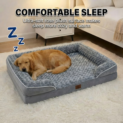 Orthopedic Dog Sofa Bed C-Shape Bolster – Washable Removable Cover, 3-Inch Thick Anti-Anxiety Plush, Nonskid Bottom for Extra Large Dogs
