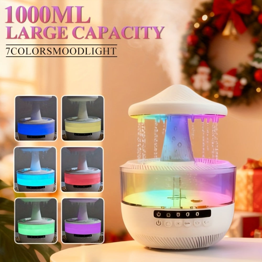 Cool Mist Humidifier with 7-Color Night Light Raindrop Music Design Dual Mist Output 26dB Ultra-Quiet 24H Operation Visible Water Level
