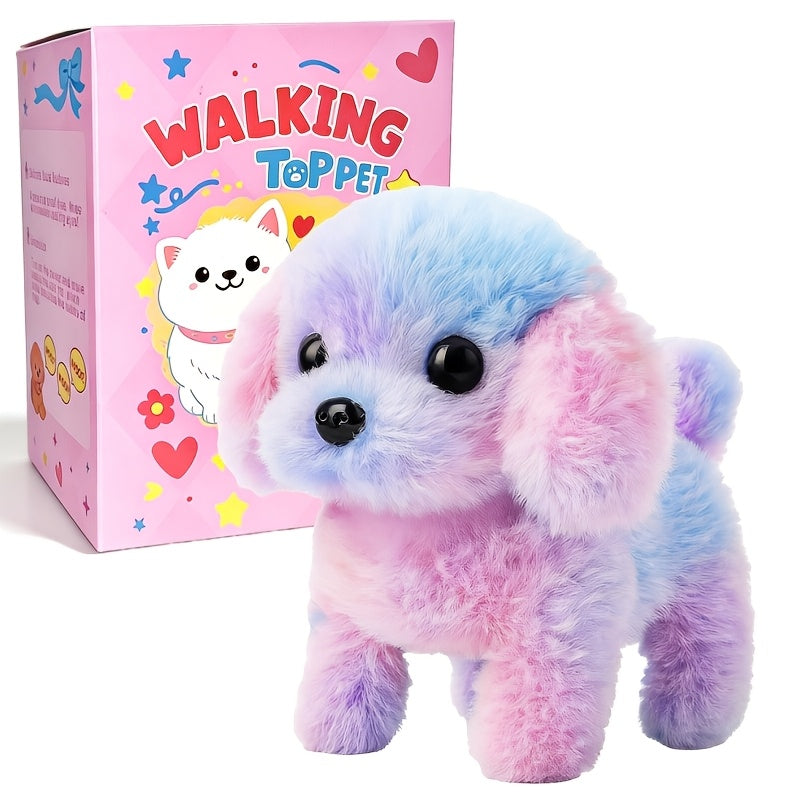 Walking Barking Electric Plush Puppy Toy That Walks Wags Tail & Barks, Realistic Interactive Pet Dog with Leash Bone Bow Tie