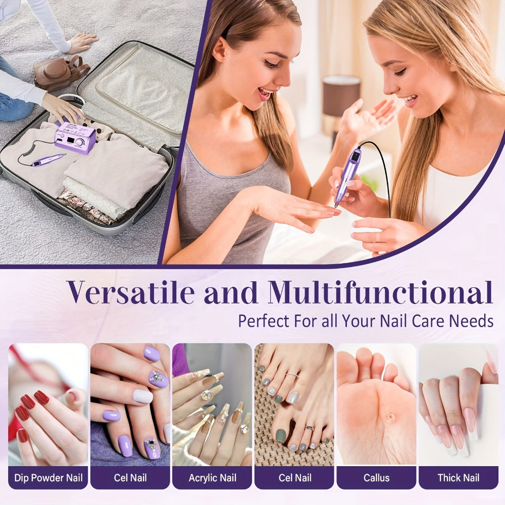 Nail Drill Kit 35000 RPM with 100 Sanding Bands Multiple Drill Bits Electric Nail File for Acrylic Gel Nails Manicure Pedicure Salon Home