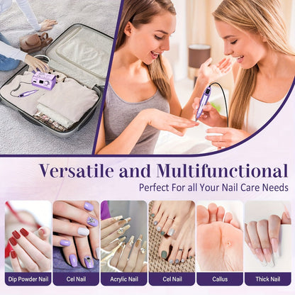 Nail Drill Kit 35000 RPM with 100 Sanding Bands Multiple Drill Bits Electric Nail File for Acrylic Gel Nails Manicure Pedicure Salon Home