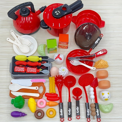 Kids Pretend Play Kitchen Set 51 Pcs, Cookware Tableware & Play Food Toddler Kitchen Toy for Boys & Girls Ages 3+