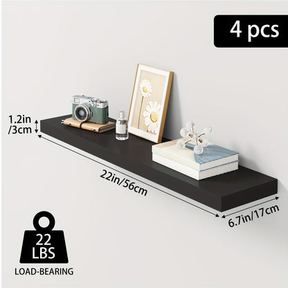 Floating Shelves Wall Mounted Set of 4 – 22 Inch Wall Shelves with Invisible Brackets for Bathroom Living Room Bedroom Kitchen Decor