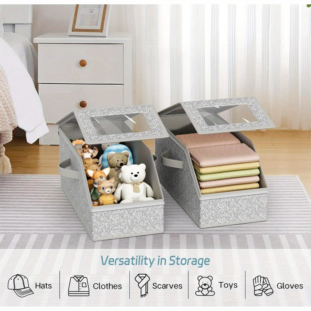 Stackable Baseball Cap Storage Box with Clear Viewing Window, Hat Organizer for Closet Holds Up to 30 Caps